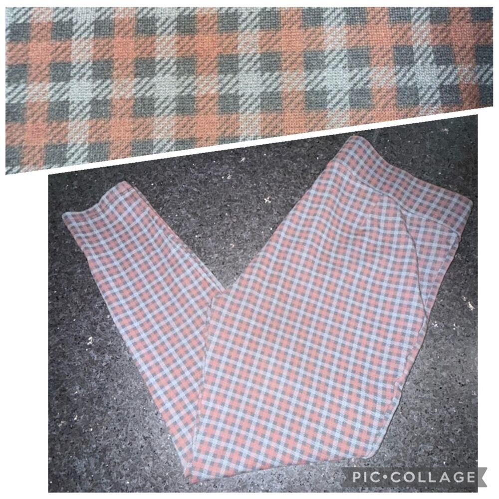 UEC LOFT GREY BLACK BURNT ORANGE PLAID PULL ON STRETCH LEGGINGS SZ L
